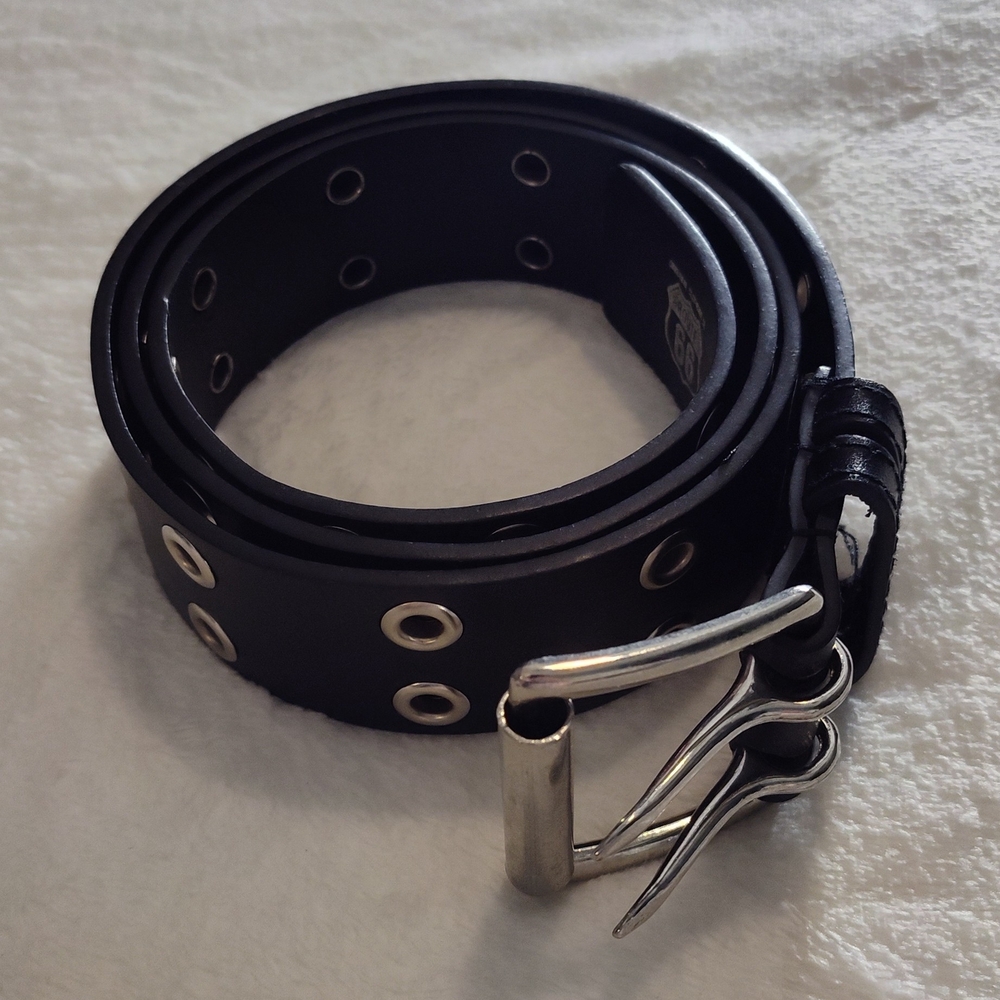 Vintage Route 66 Black Belt with Silver Buckle